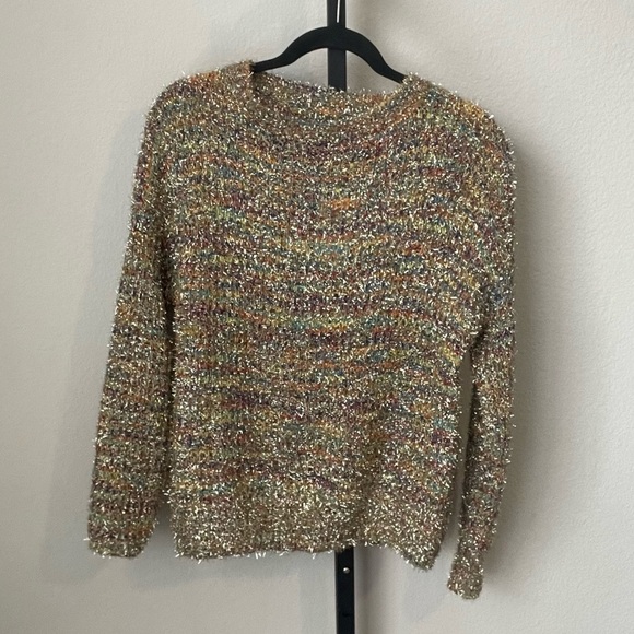 NWT Northern Angel Gold Metallic Tinsel Crew Neck Chunky Sweater Large - Picture 1 of 4